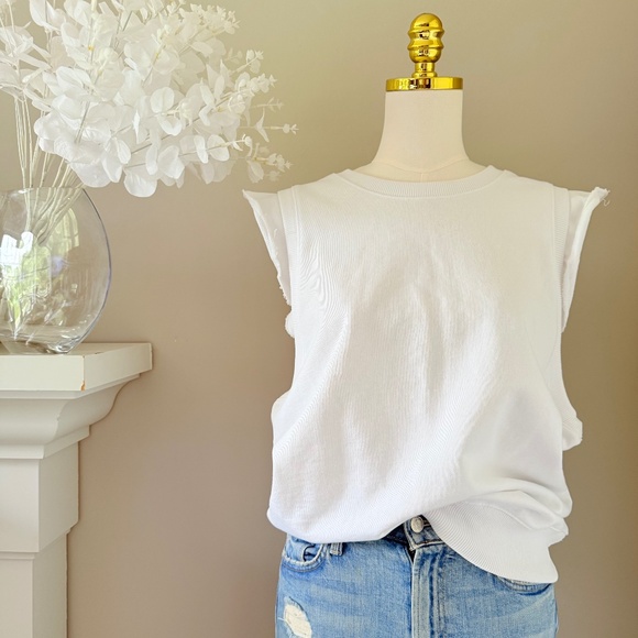 Free People Flutter Sleeve Fleece Tank in White, Sz M - Picture 1 of 8